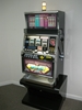 BLACK FOOTREST METAL BULL NOSE SLOT MACHINE STAND - BASE WITH NON-KEYED LOCK - SINGLE DOOR - 