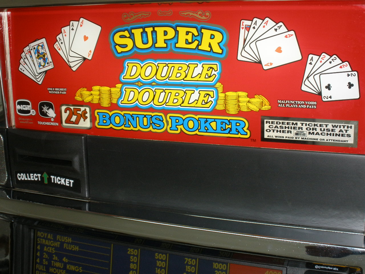 Details about   Super Double Double Bonus Poker IGT OEM Glass for Bottom Panel of Video Poker G 