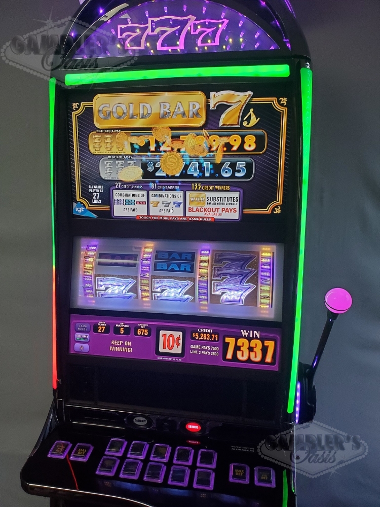 IGT GOLD BAR 7s PROGRESSIVE S3000 SLOT MACHINE WITH LIGHTED TOPPER For ...
