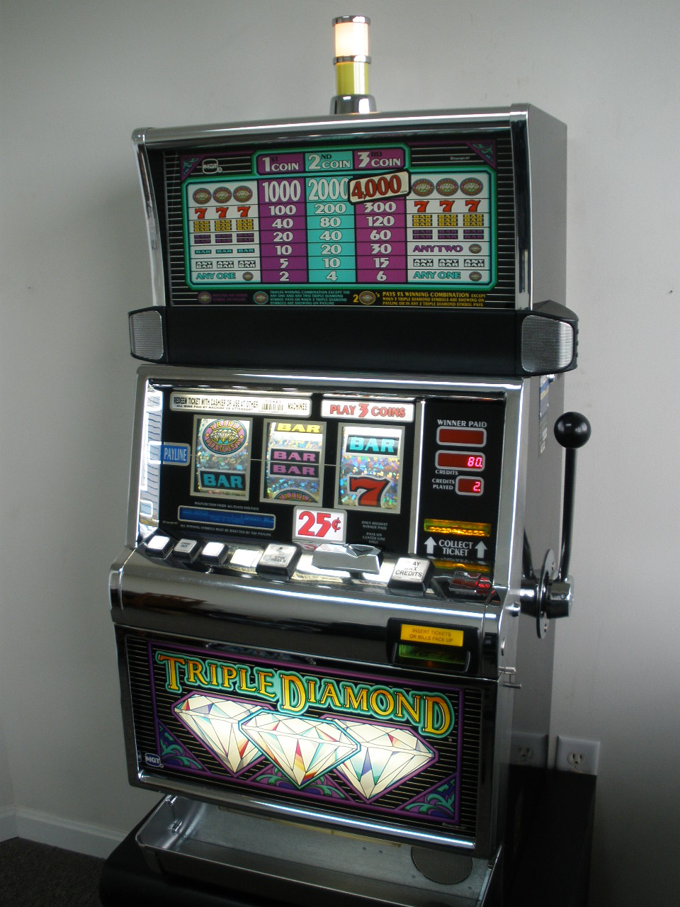 IGT TRIPLE DIAMOND S2000 SLOT MACHINE WITH QUARTER COIN HANDLING - THREE COIN For Sale • Gambler ...