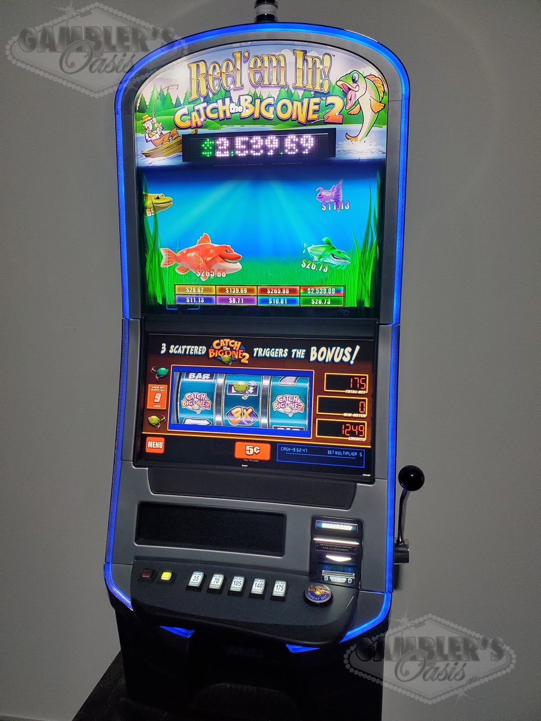 WMS BLADE REEL 'EM IN! CATCH THE BIG ONE 2 BB3 REEL & VIDEO SLOT MACHINE 
